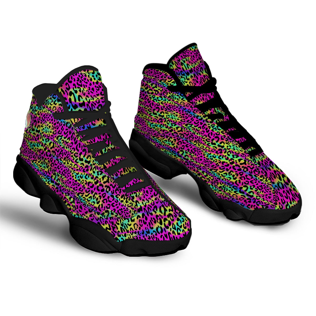 Exotic Neon Leopard Print Pattern Black Basketball Shoes-grizzshop