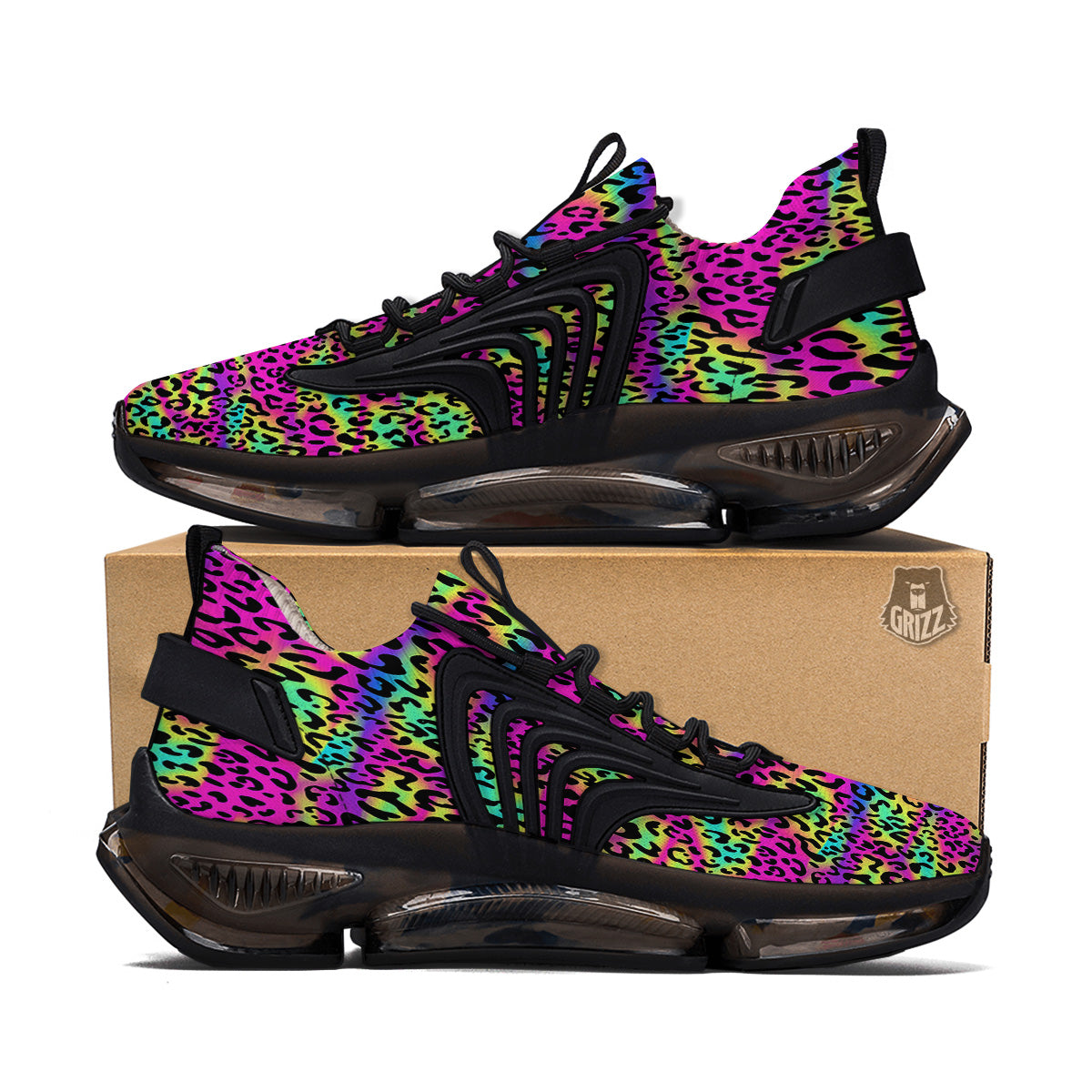 Exotic Neon Leopard Print Pattern Black Gym Shoes-grizzshop