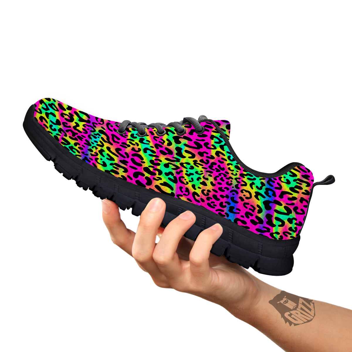 Exotic Neon Leopard Print Pattern Black Sneaker-grizzshop