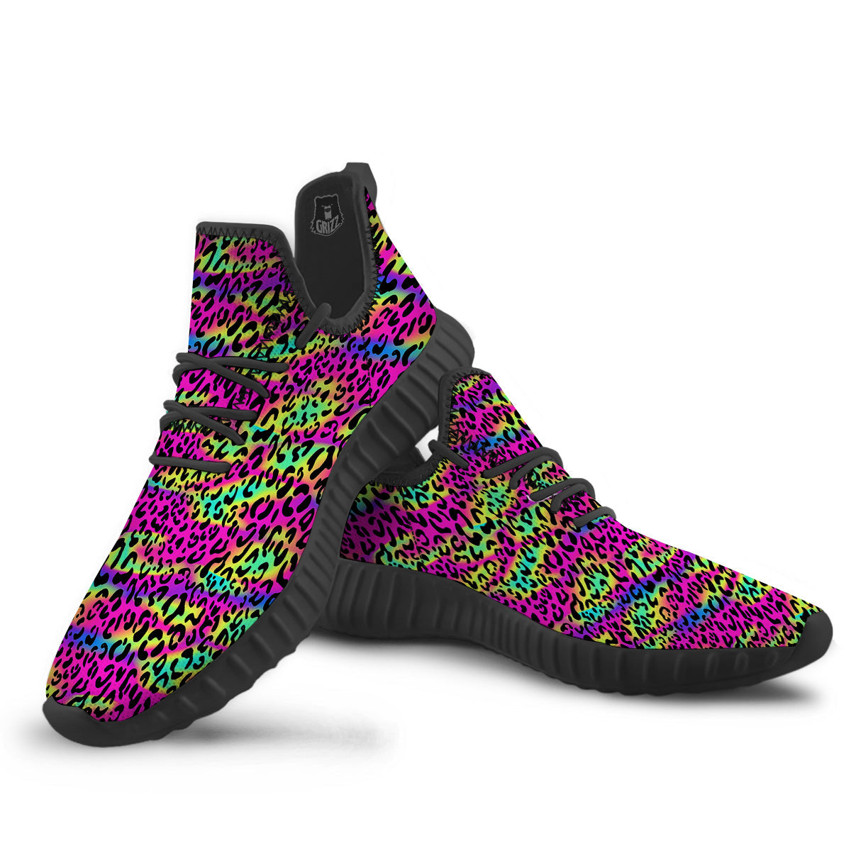 Exotic Neon Leopard Print Pattern Black Walking Shoes-grizzshop