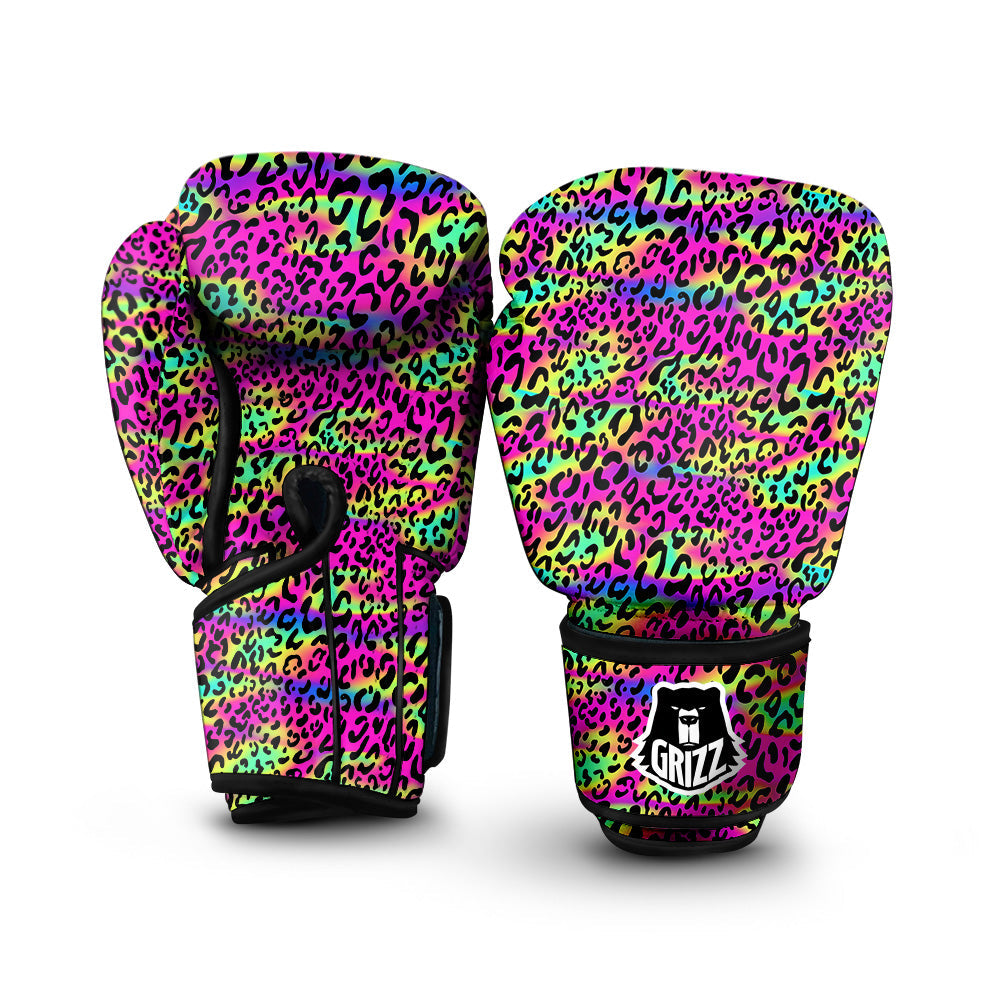 Exotic Neon Leopard Print Pattern Boxing Gloves-grizzshop
