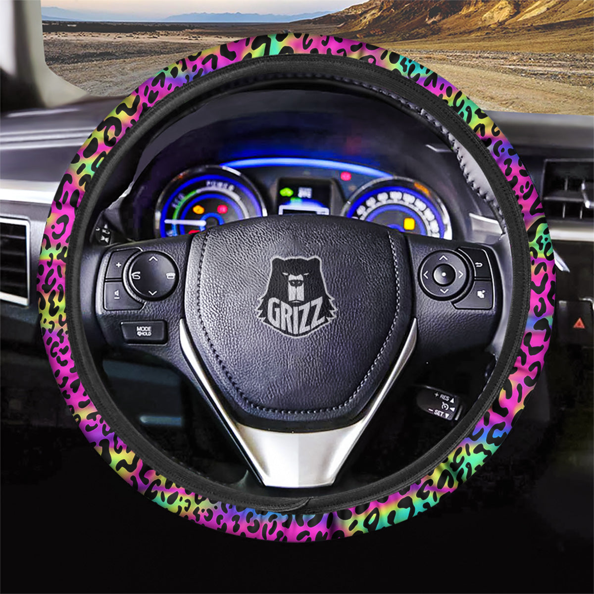 Exotic Neon Leopard Print Pattern Car Steering Wheel Cover-grizzshop