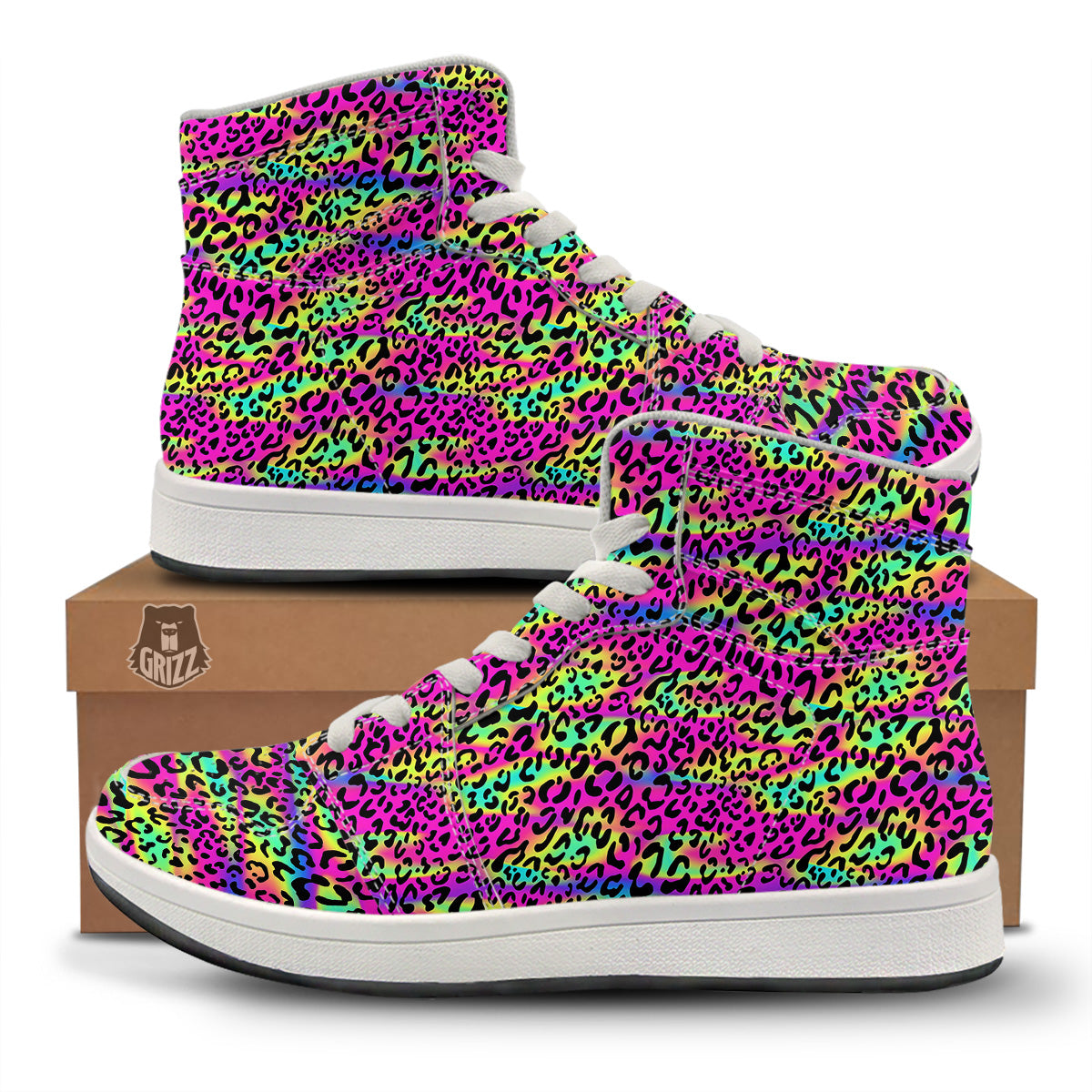Exotic Neon Leopard Print Pattern High Top Sneakers-grizzshop