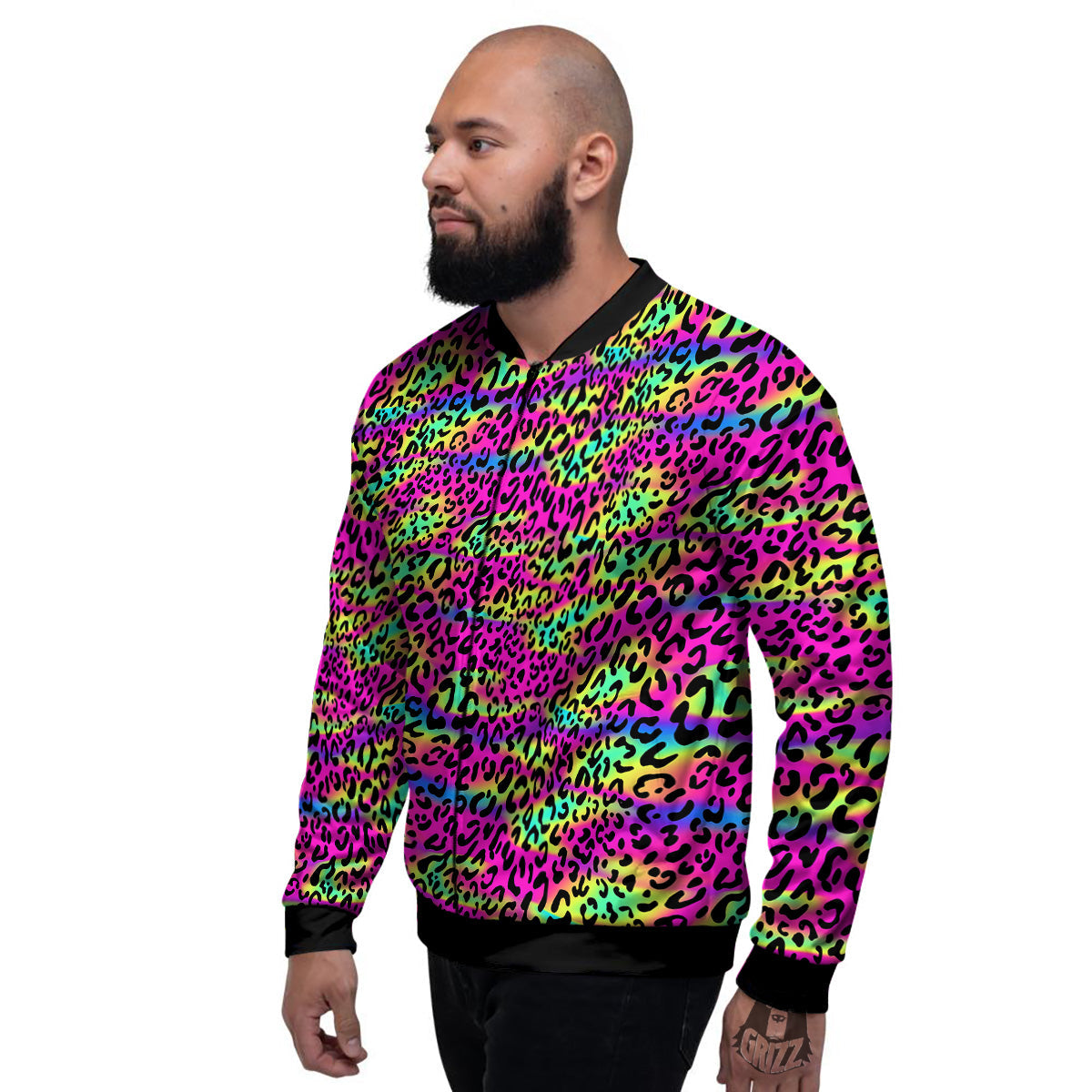 Exotic Neon Leopard Print Pattern Men's Bomber Jacket-grizzshop
