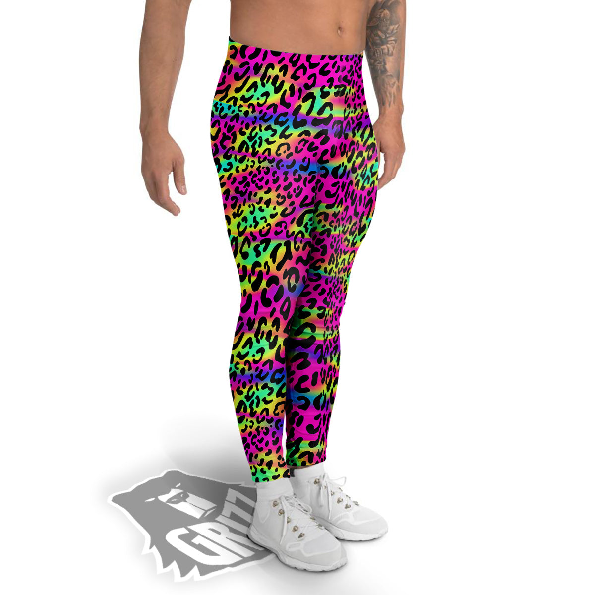 Exotic Neon Leopard Print Pattern Men's Leggings-grizzshop