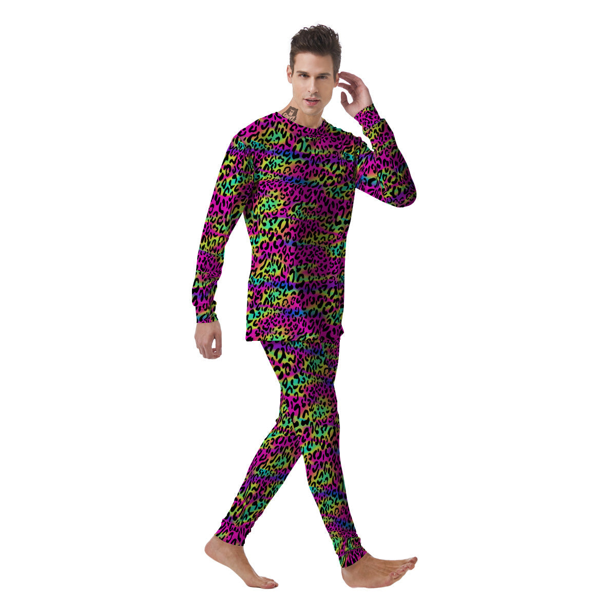 Exotic Neon Leopard Print Pattern Men's Pajamas-grizzshop