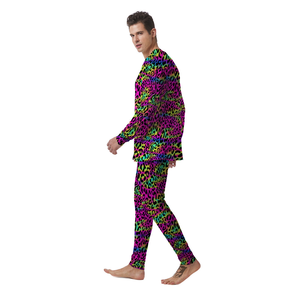 Exotic Neon Leopard Print Pattern Men's Pajamas-grizzshop