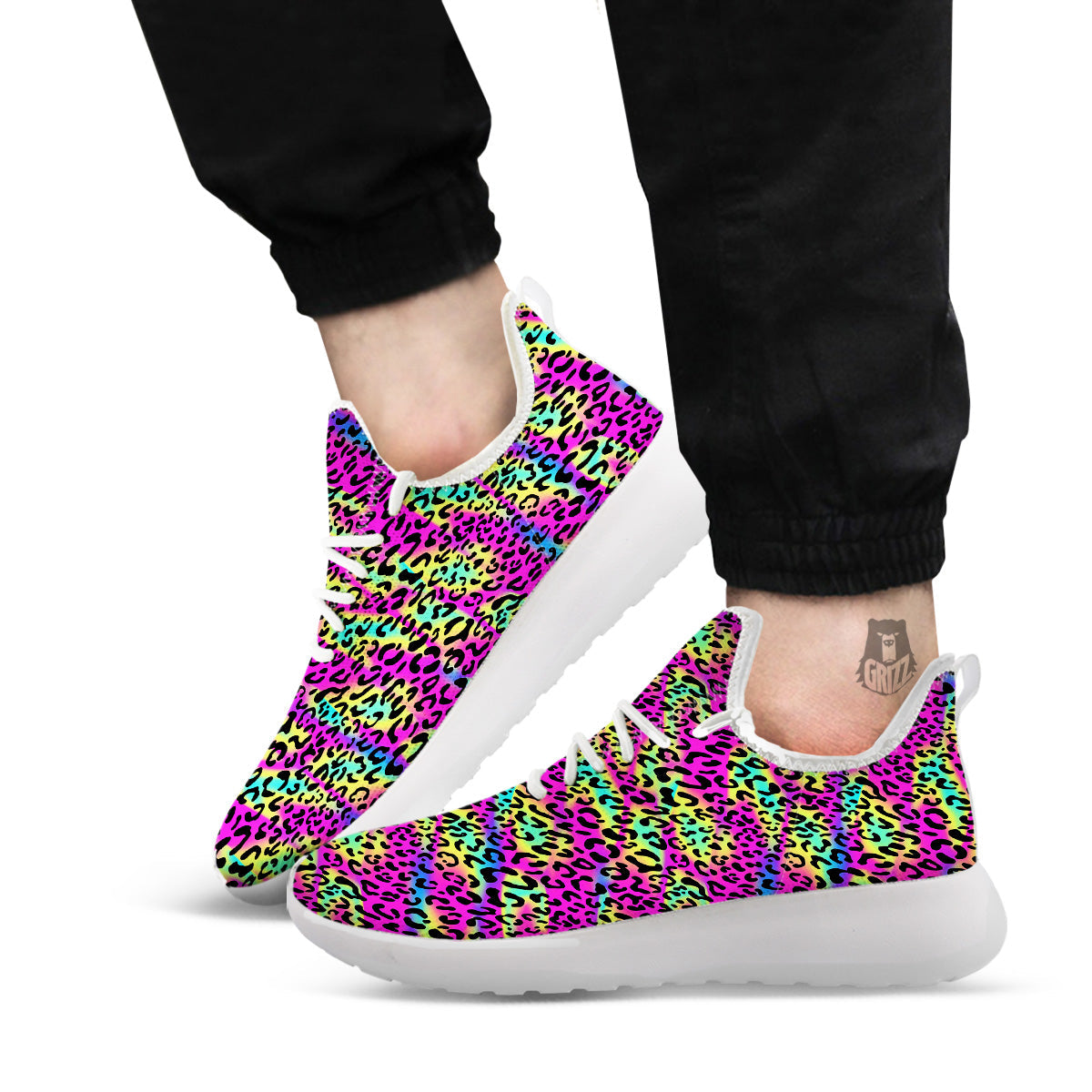 Exotic Neon Leopard Print Pattern White Athletic Shoes-grizzshop