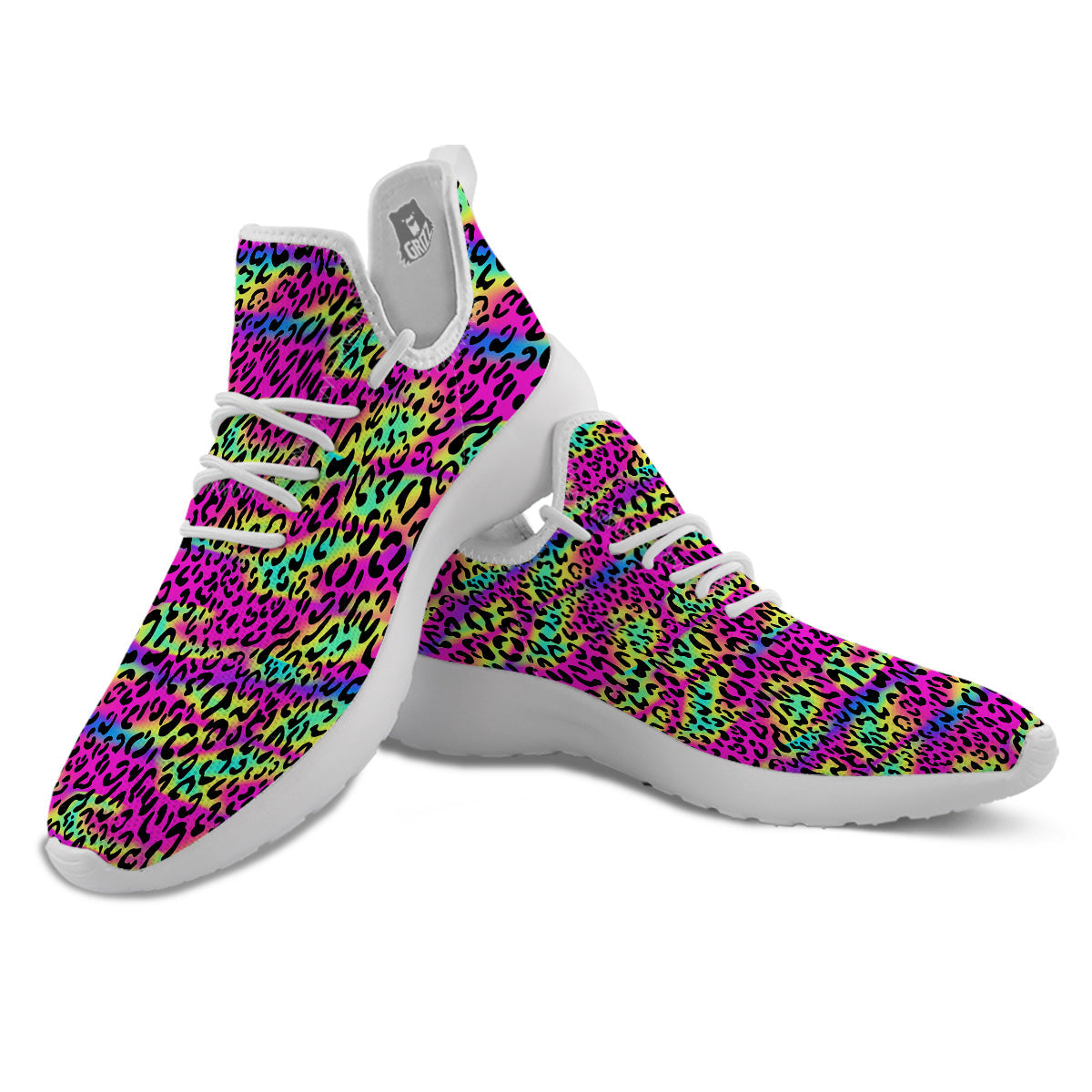 Exotic Neon Leopard Print Pattern White Athletic Shoes-grizzshop