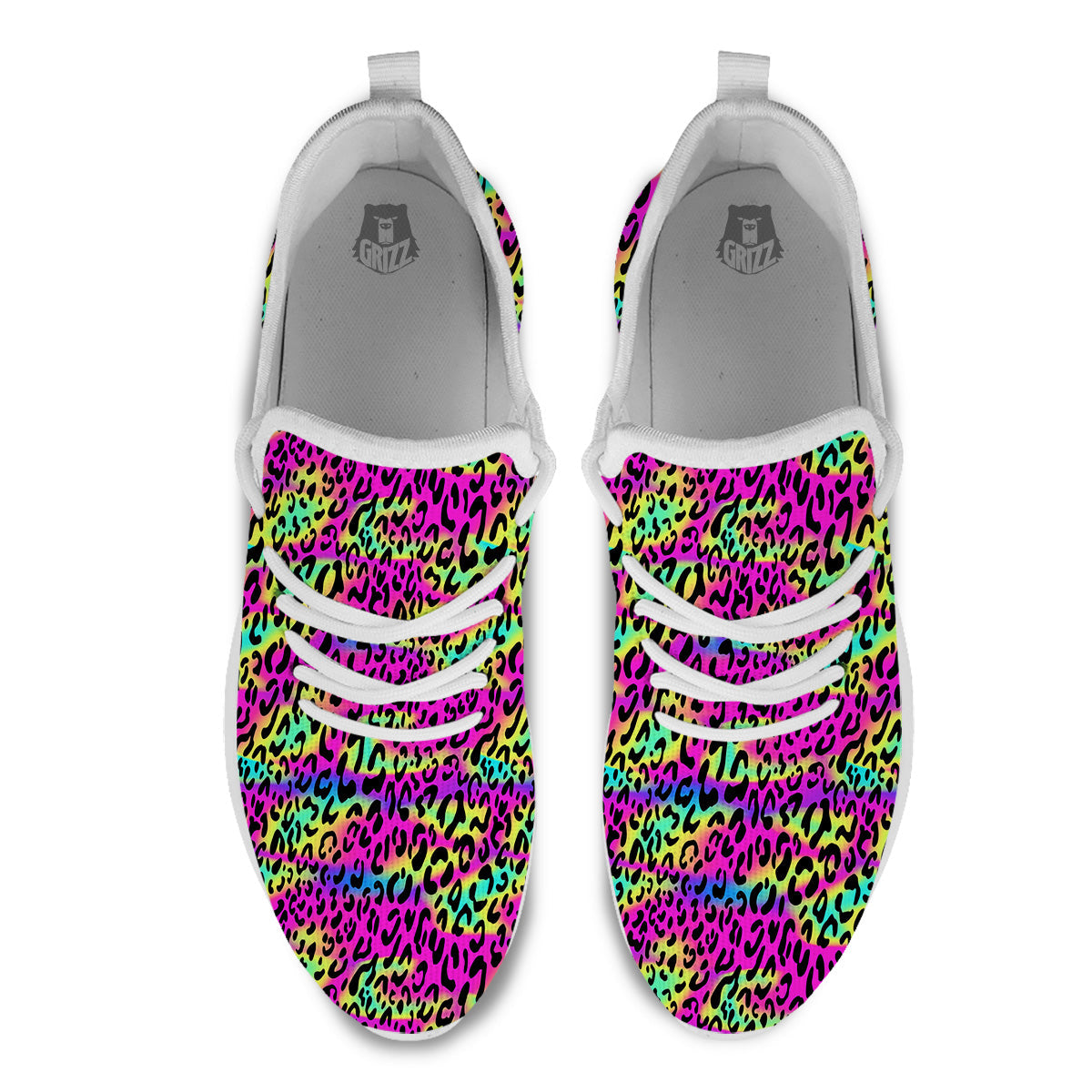 Exotic Neon Leopard Print Pattern White Athletic Shoes-grizzshop