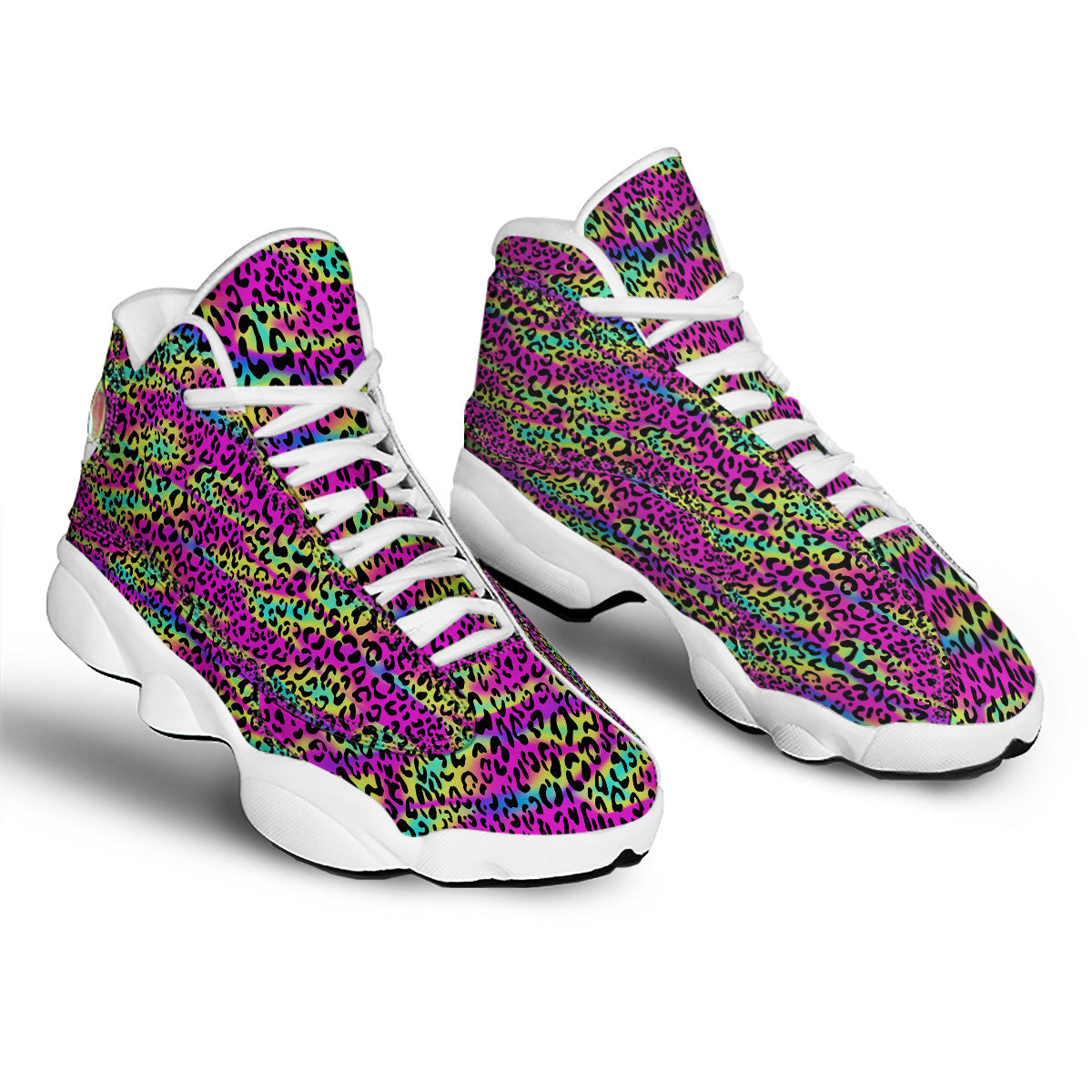 Exotic Neon Leopard Print Pattern White Basketball Shoes-grizzshop