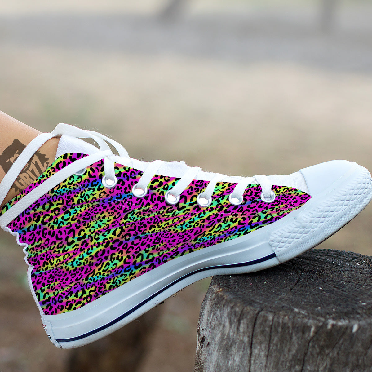Exotic Neon Leopard Print Pattern White High Top Shoes-grizzshop