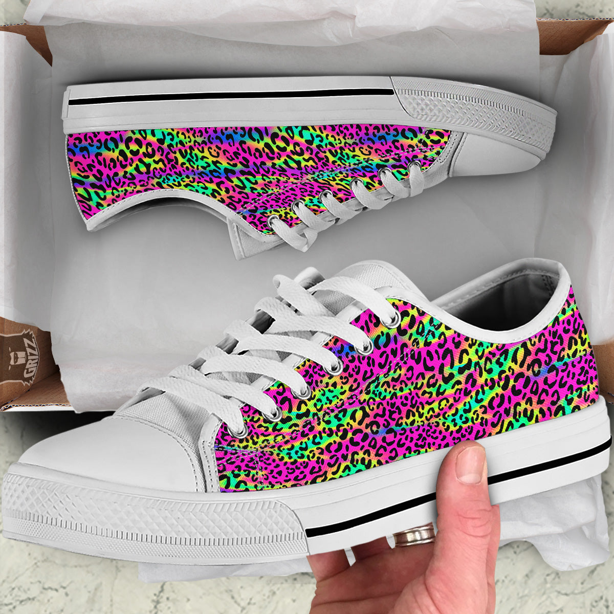 Exotic Neon Leopard Print Pattern White Low Top Shoes-grizzshop