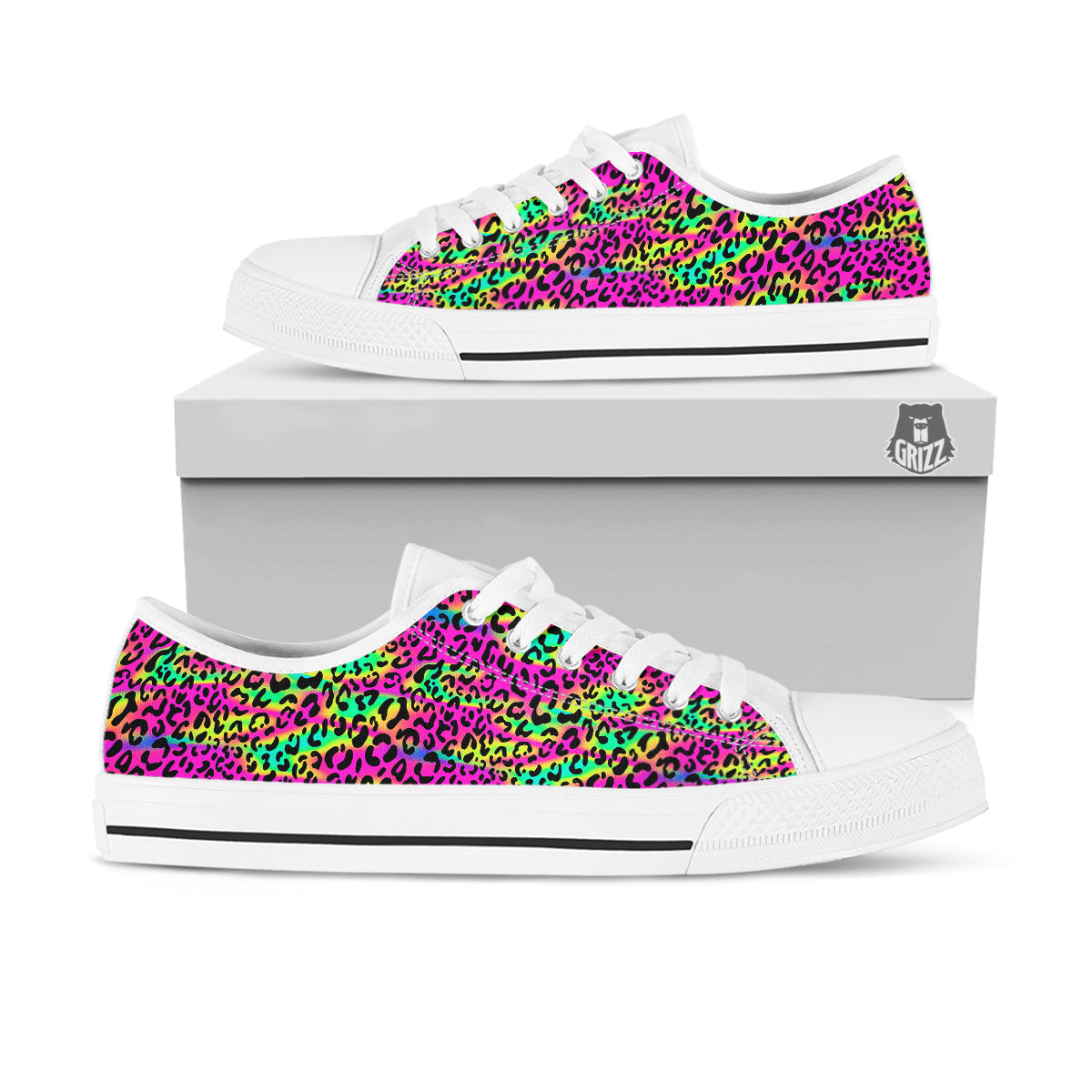 Exotic Neon Leopard Print Pattern White Low Top Shoes-grizzshop