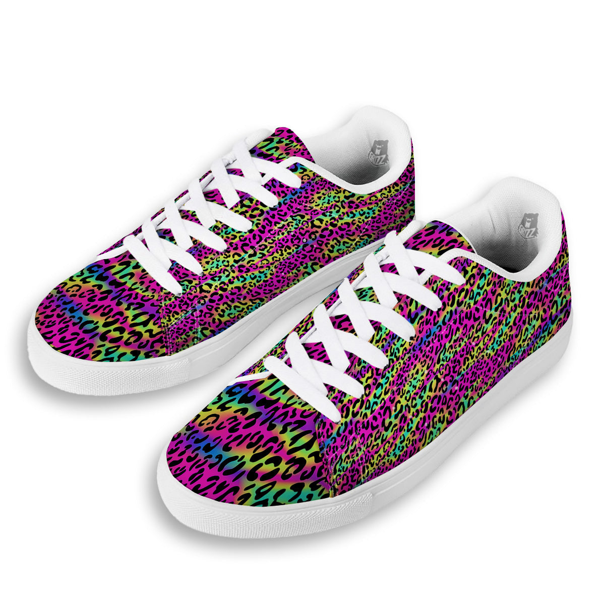 Exotic Neon Leopard Print Pattern White Low Top Sneakers-grizzshop