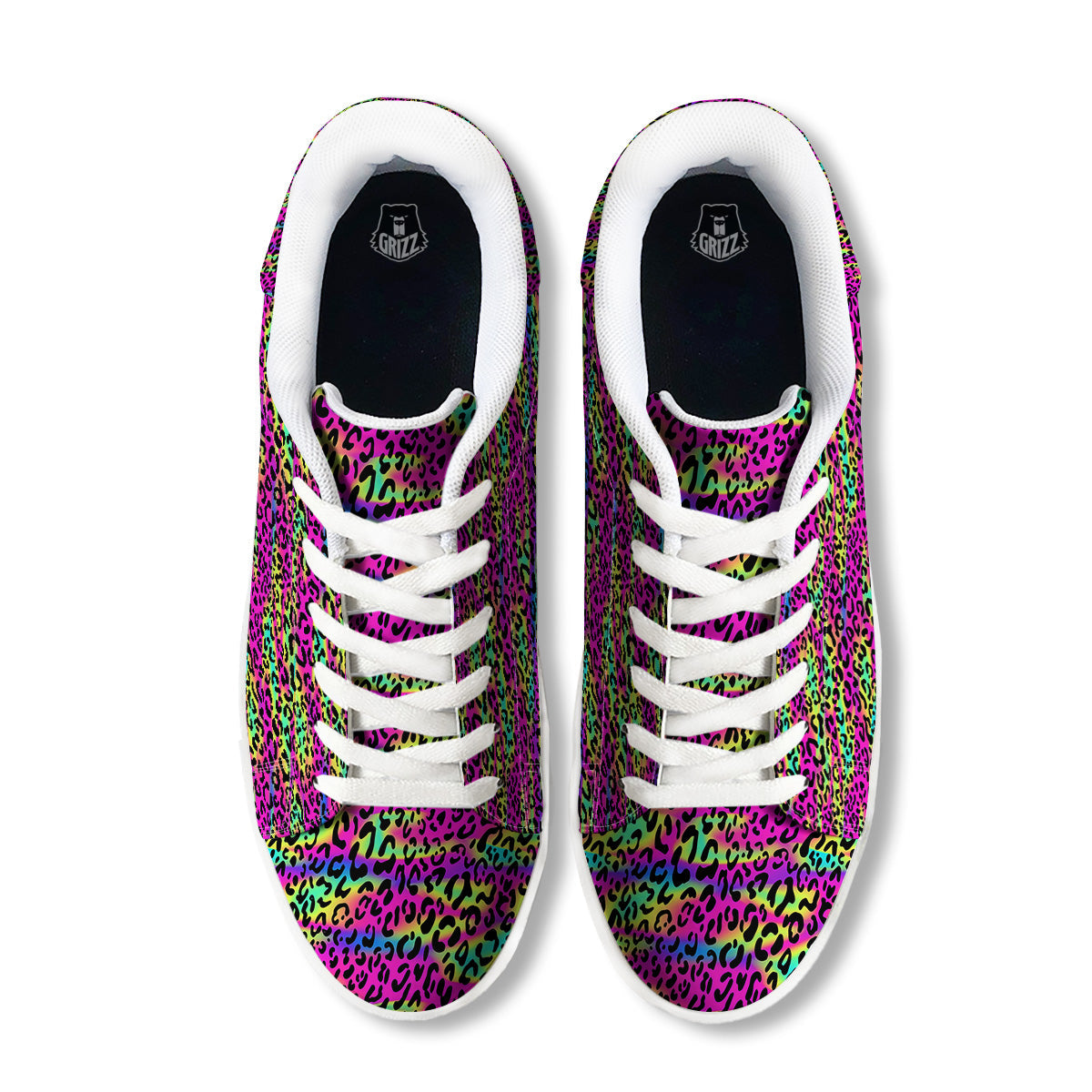 Exotic Neon Leopard Print Pattern White Low Top Sneakers-grizzshop
