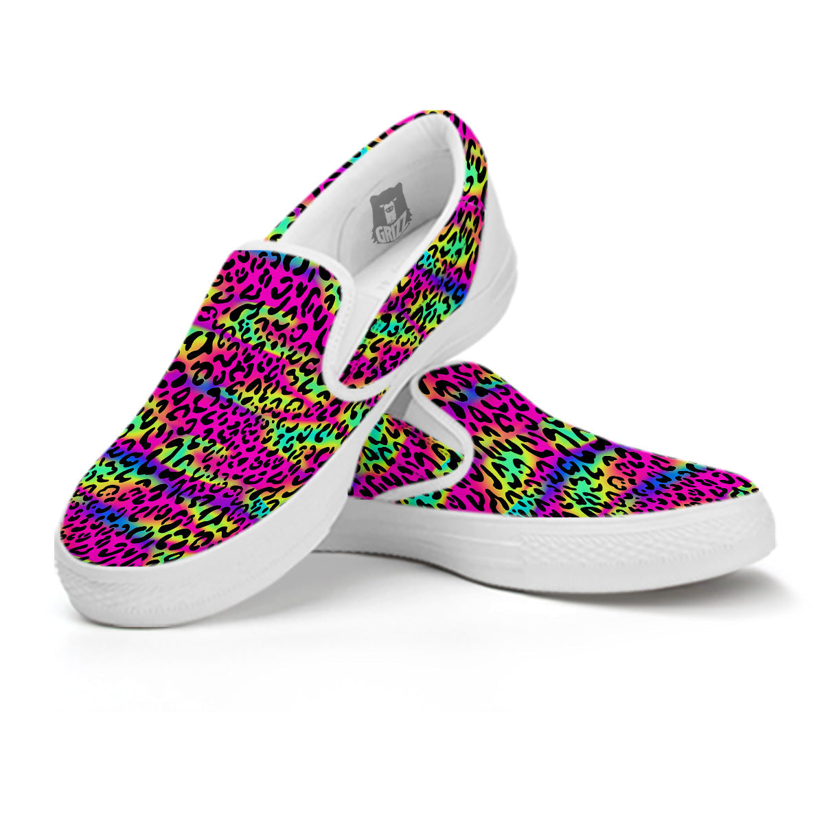 Exotic Neon Leopard Print Pattern White Slip On Shoes-grizzshop