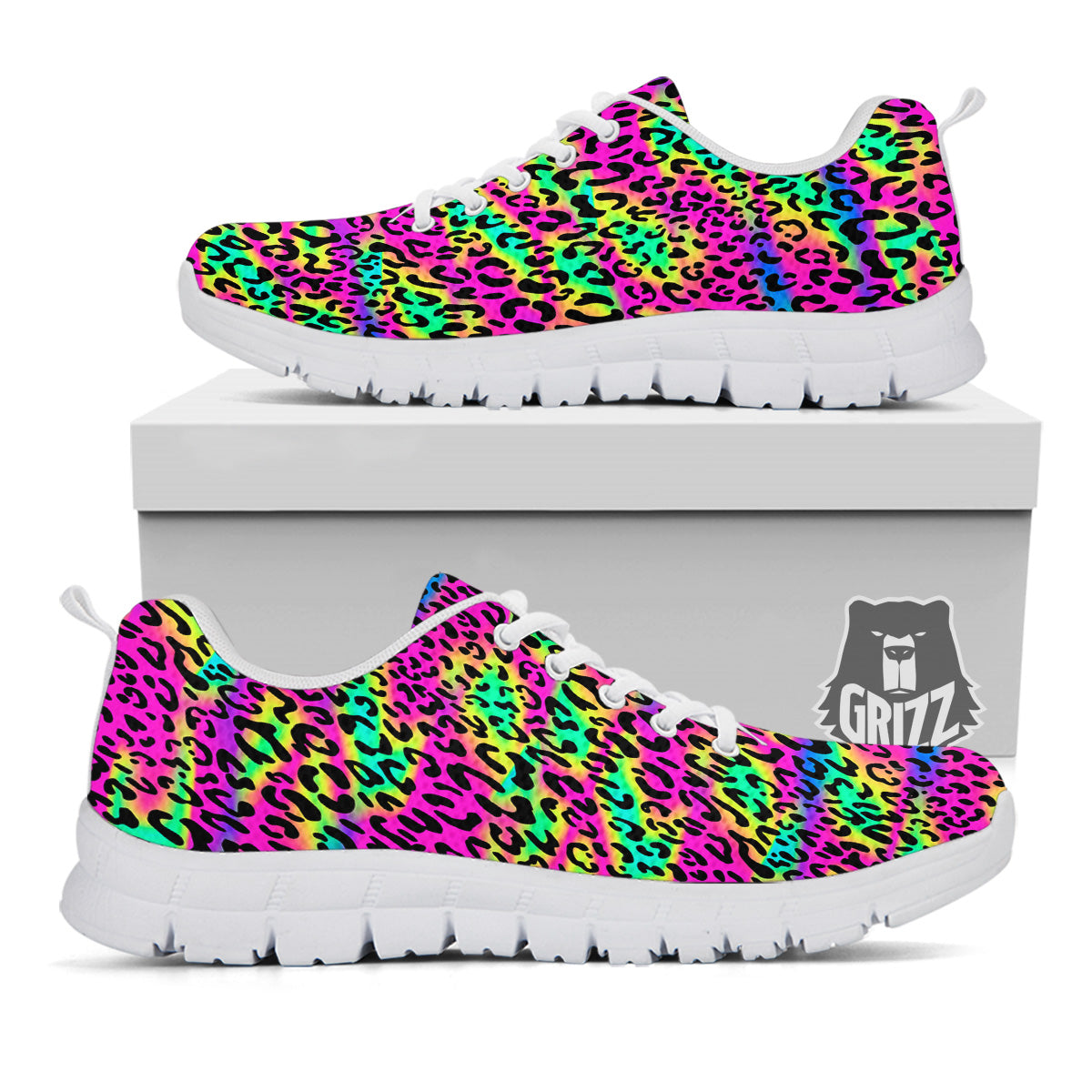 Exotic Neon Leopard Print Pattern White Sneaker-grizzshop