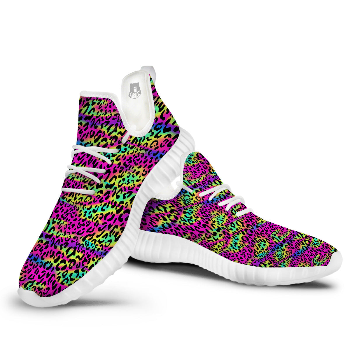 Exotic Neon Leopard Print Pattern White Walking Shoes-grizzshop