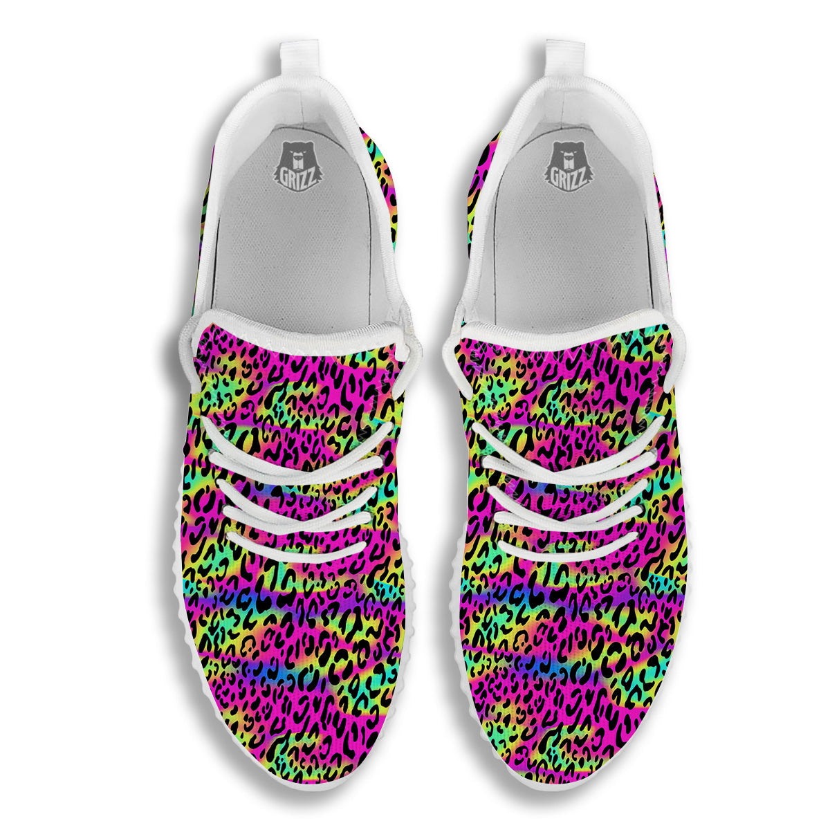 Exotic Neon Leopard Print Pattern White Walking Shoes-grizzshop