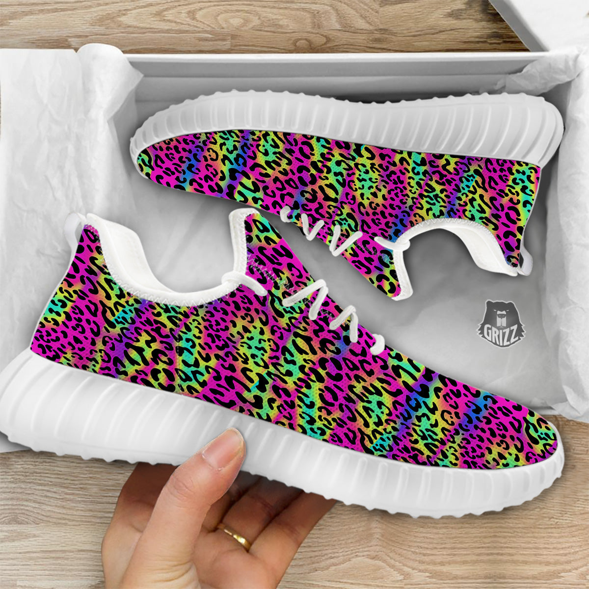 Exotic Neon Leopard Print Pattern White Walking Shoes-grizzshop