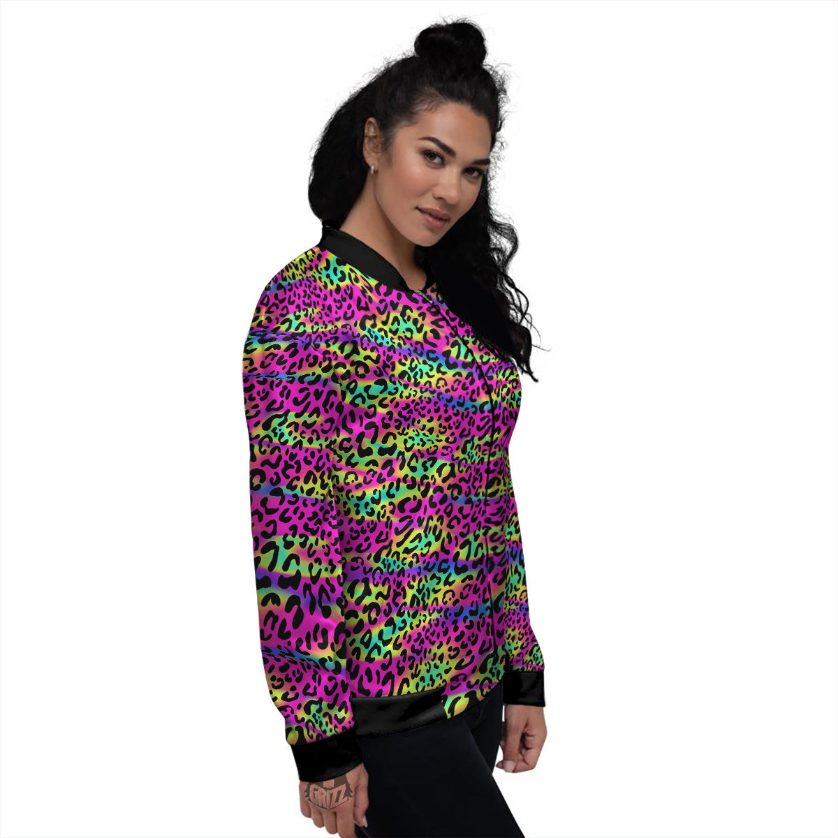 Exotic Neon Leopard Print Pattern Women's Bomber Jacket-grizzshop