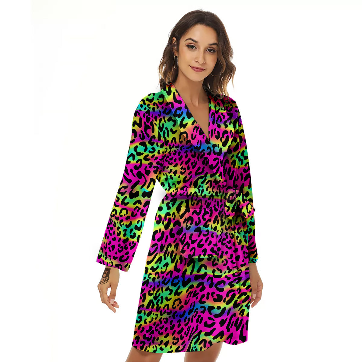Exotic Neon Leopard Print Pattern Women's Robe-grizzshop