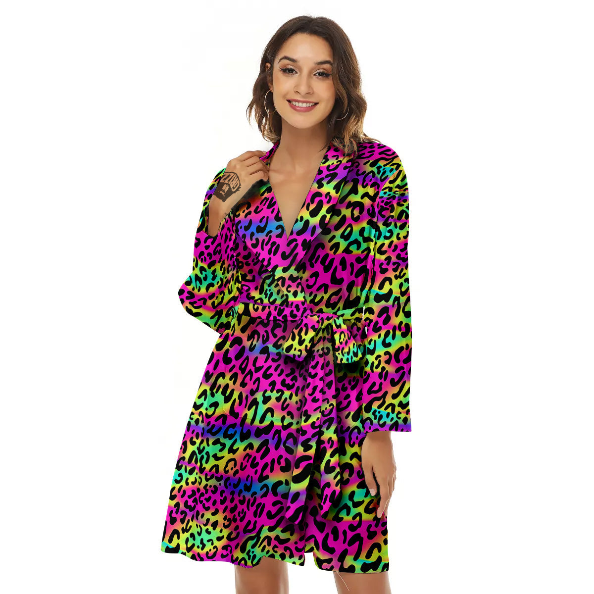 Exotic Neon Leopard Print Pattern Women's Robe-grizzshop