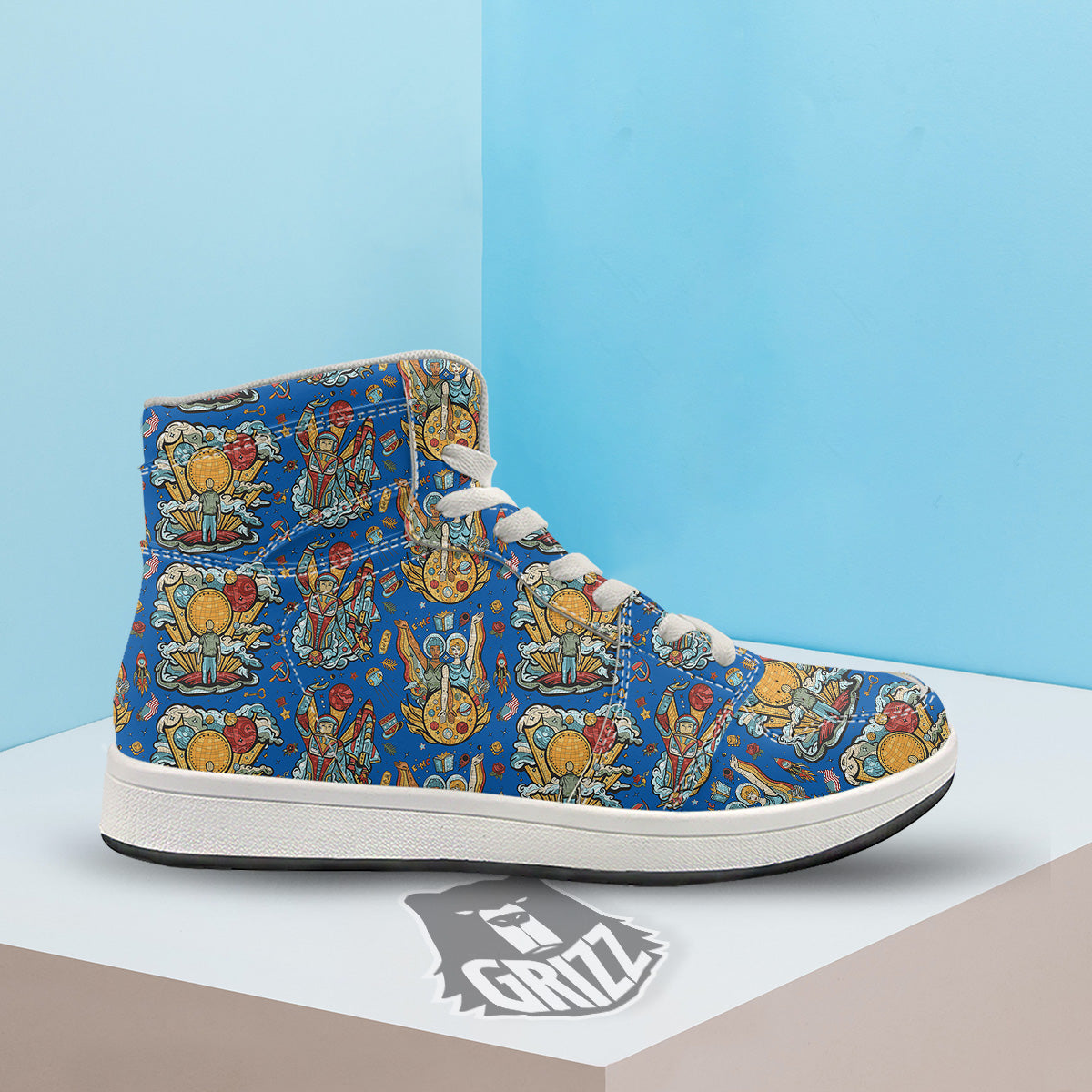 Exploration Of Mars Planet Print Pattern High Top Sneakers-grizzshop