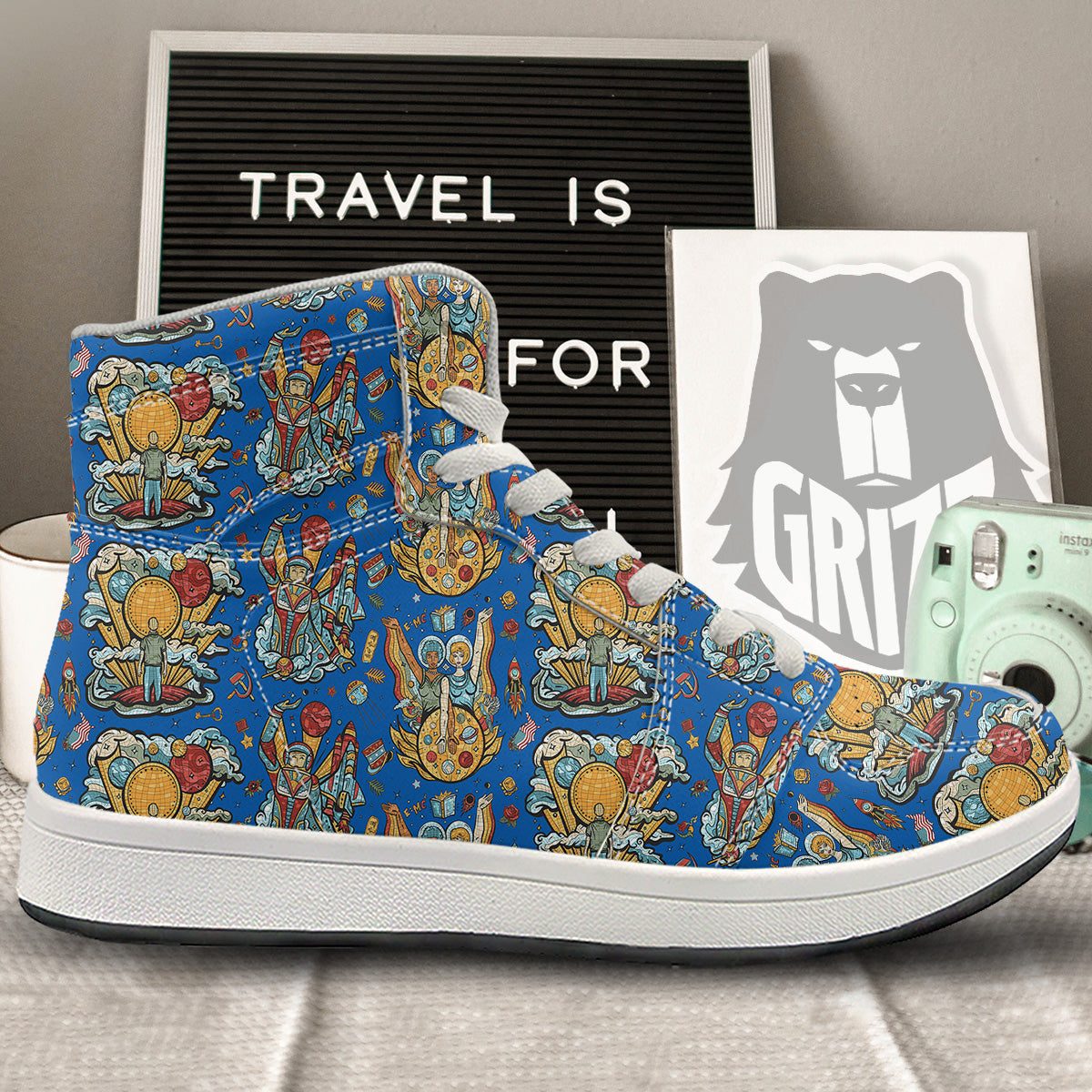 Exploration Of Mars Planet Print Pattern High Top Sneakers-grizzshop