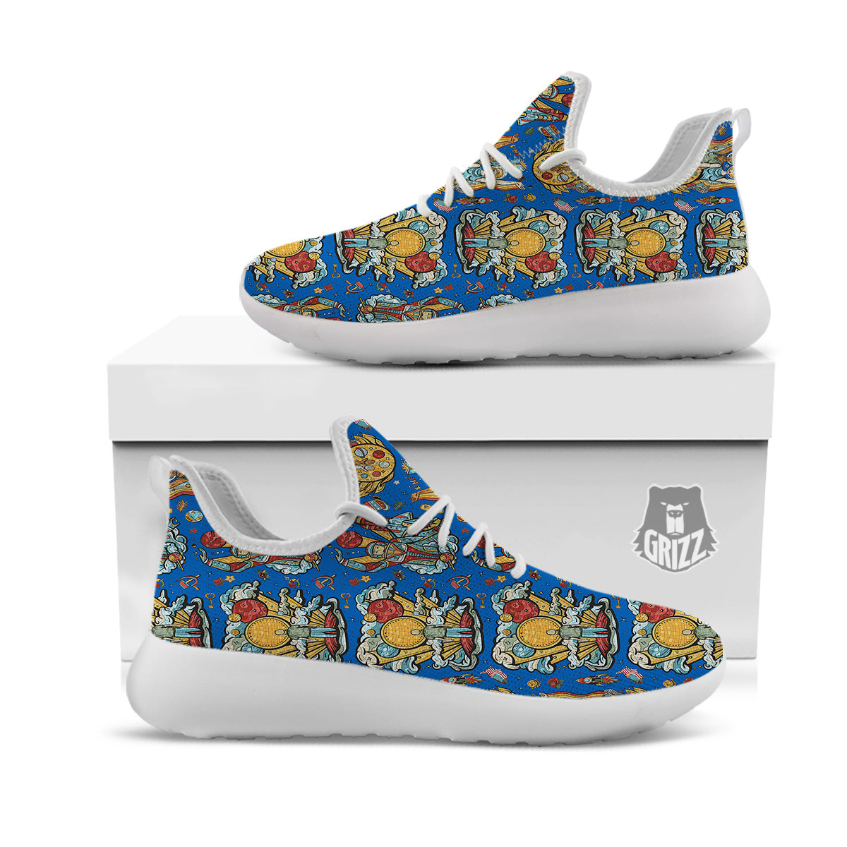 Exploration Of Mars Planet Print Pattern White Athletic Shoes-grizzshop