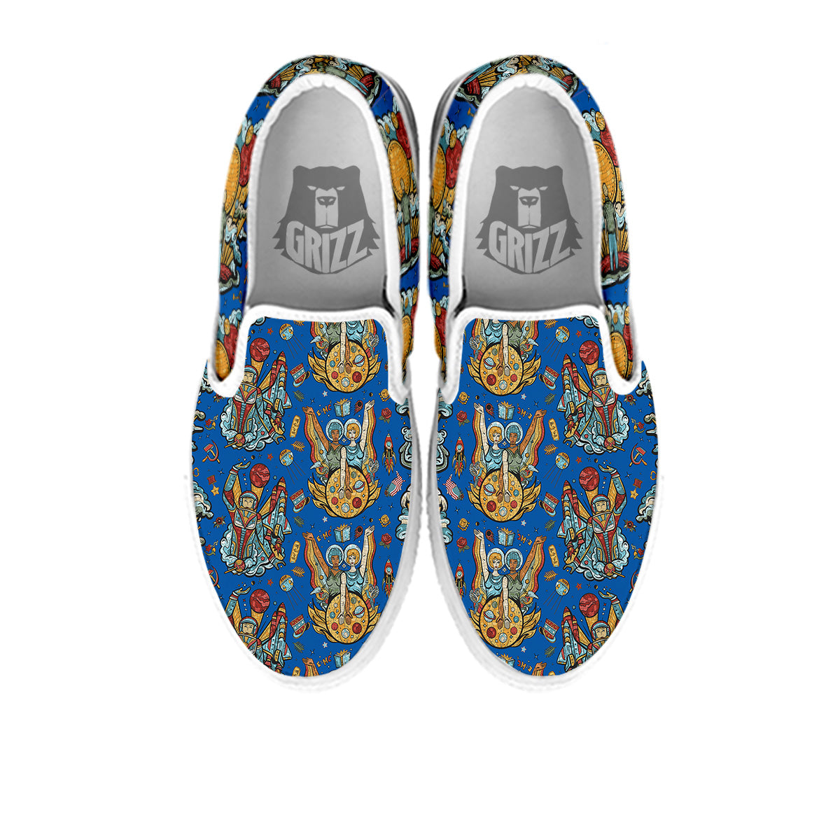 Exploration Of Mars Planet Print Pattern White Slip On Shoes-grizzshop