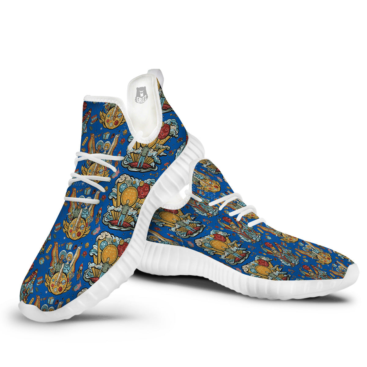 Exploration Of Mars Planet Print Pattern White Walking Shoes-grizzshop