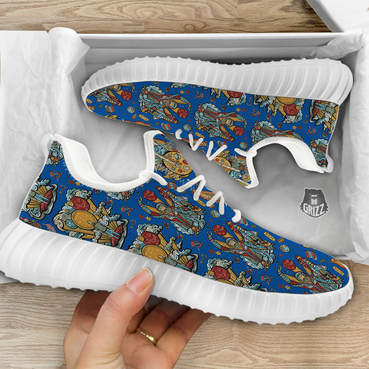 Exploration Of Mars Planet Print Pattern White Walking Shoes-grizzshop