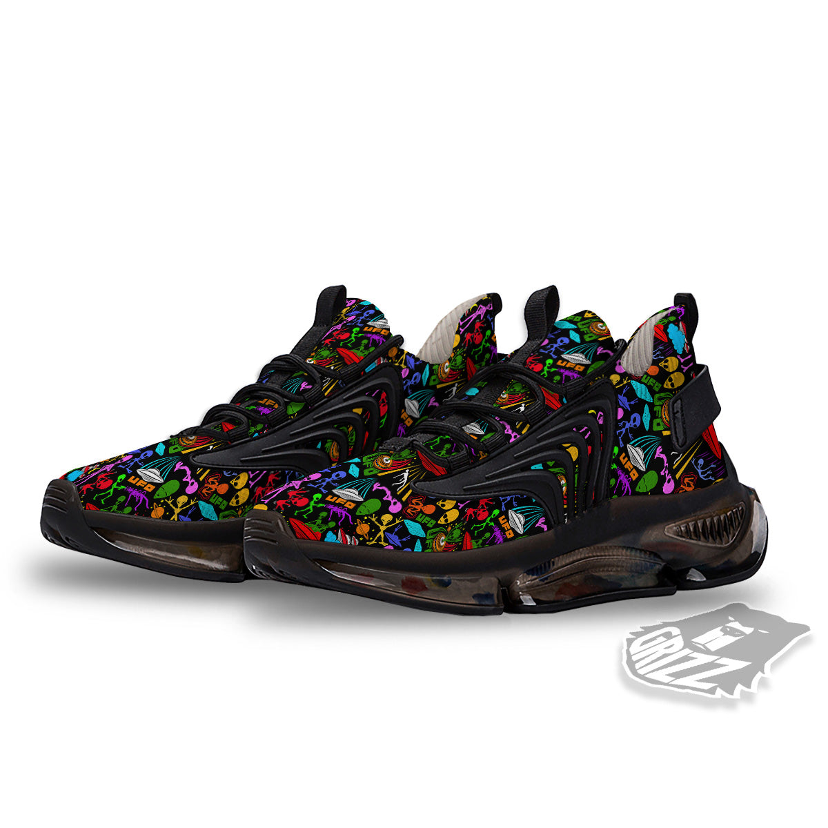 Extraterrestrial Aliens Colorful Print Pattern Black Gym Shoes-grizzshop
