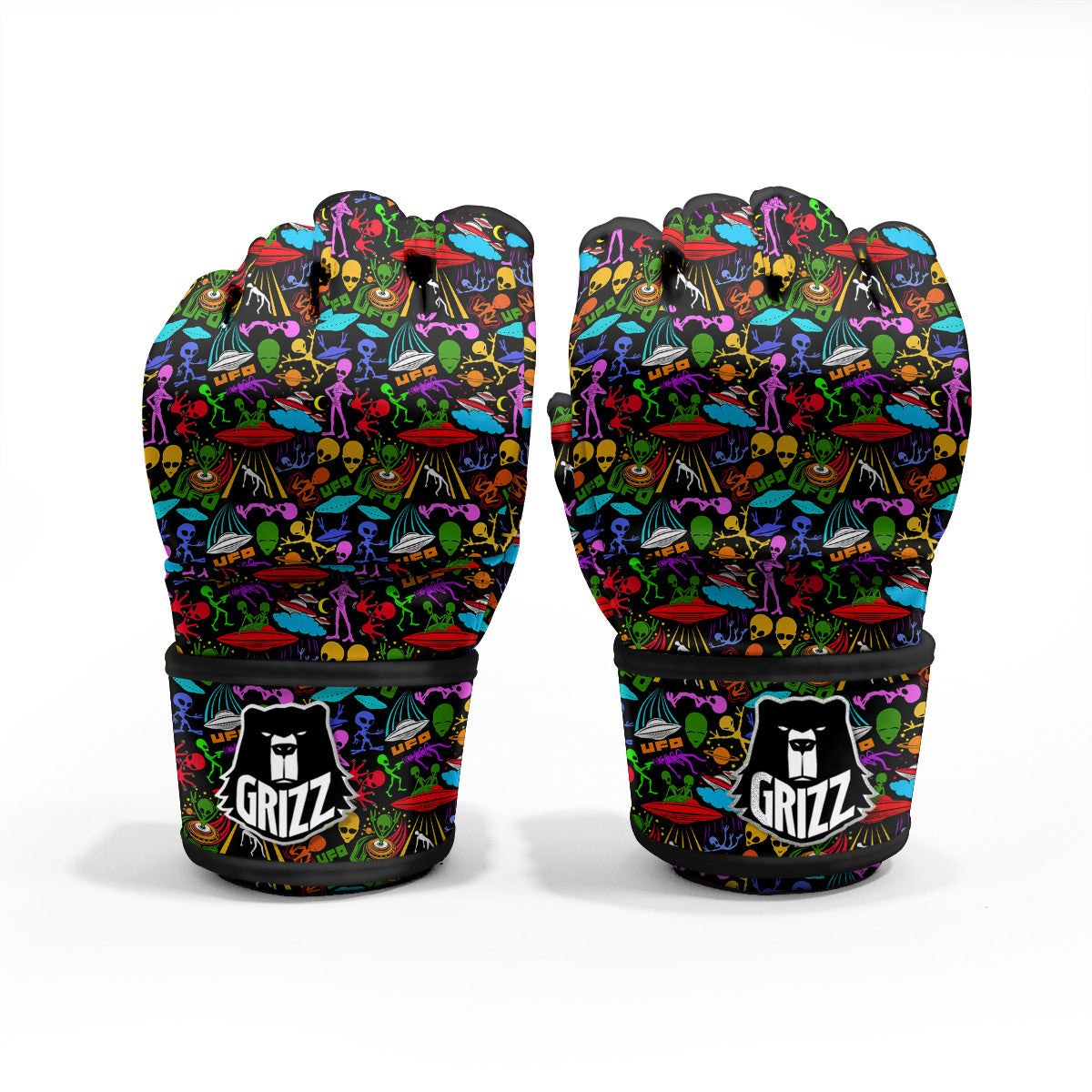 Extraterrestrial Aliens Colorful Print Pattern MMA Gloves-grizzshop