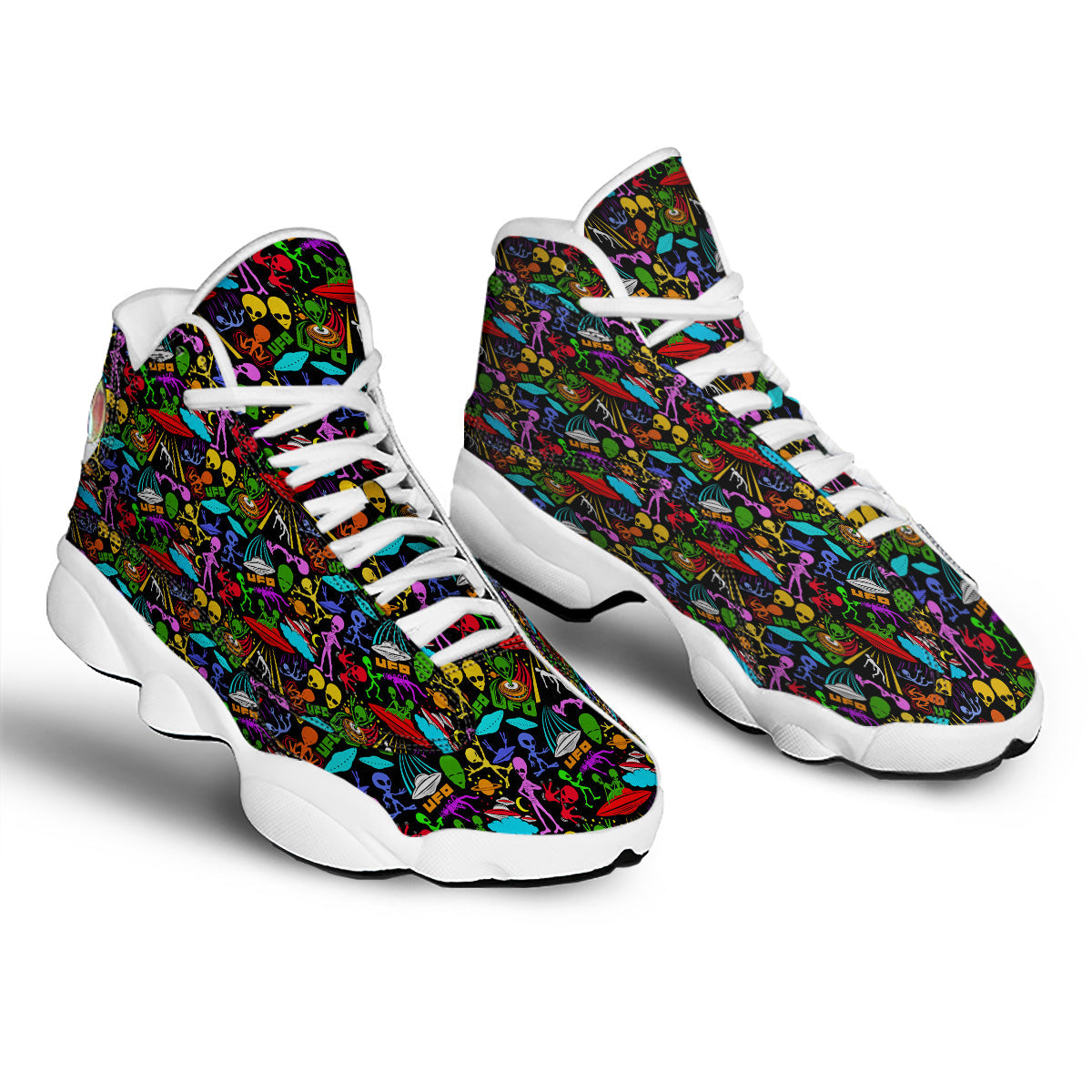 Extraterrestrial Aliens Colorful Print Pattern White Basketball Shoes-grizzshop