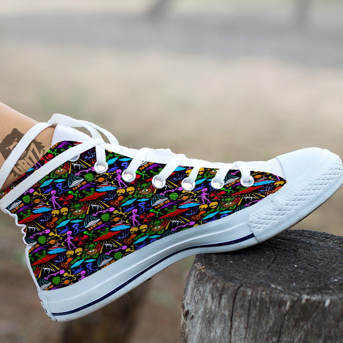 Extraterrestrial Aliens Colorful Print Pattern White High Top Shoes-grizzshop