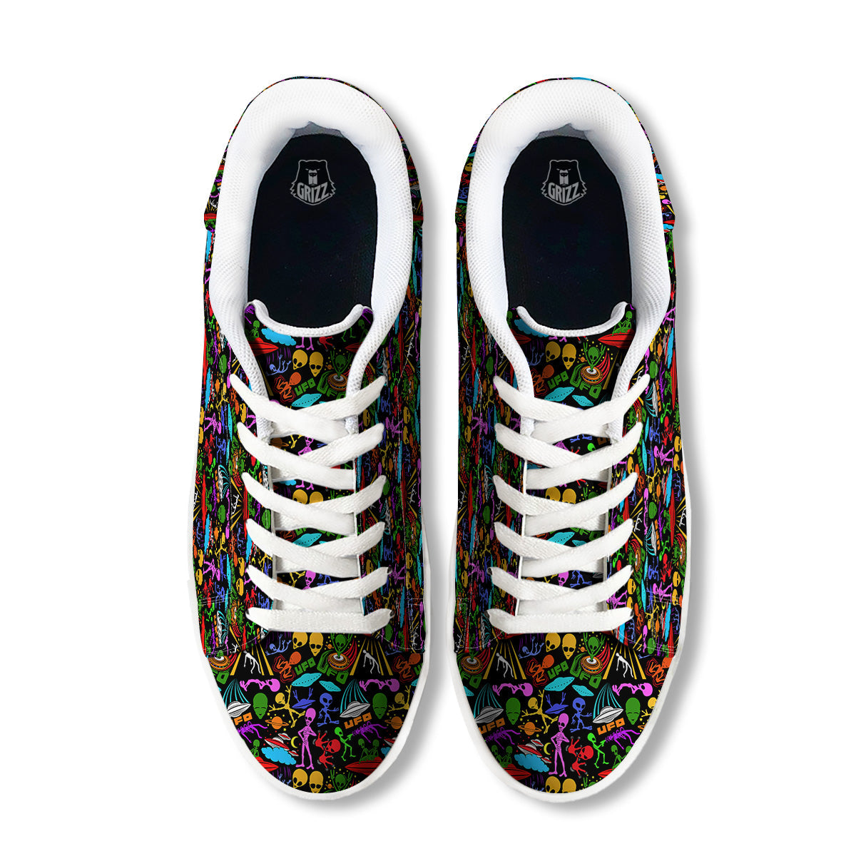 Extraterrestrial Aliens Colorful Print Pattern White Low Top Sneakers-grizzshop