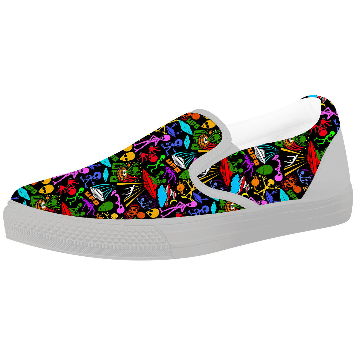 Extraterrestrial Aliens Colorful Print Pattern White Slip On Shoes-grizzshop