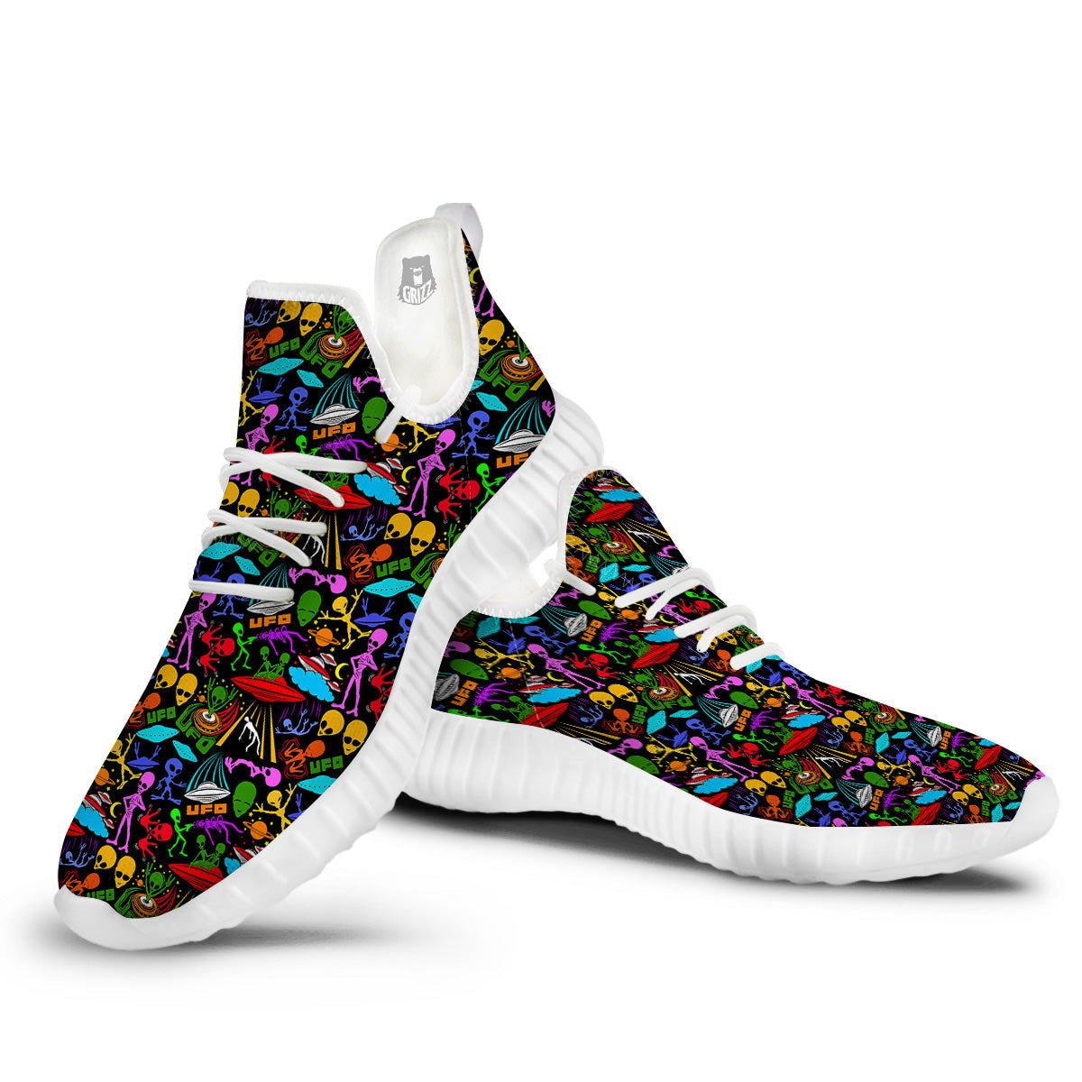 Extraterrestrial Aliens Colorful Print Pattern White Walking Shoes-grizzshop