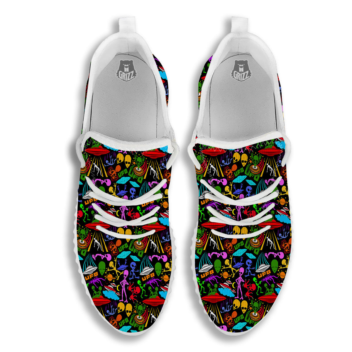 Extraterrestrial Aliens Colorful Print Pattern White Walking Shoes-grizzshop