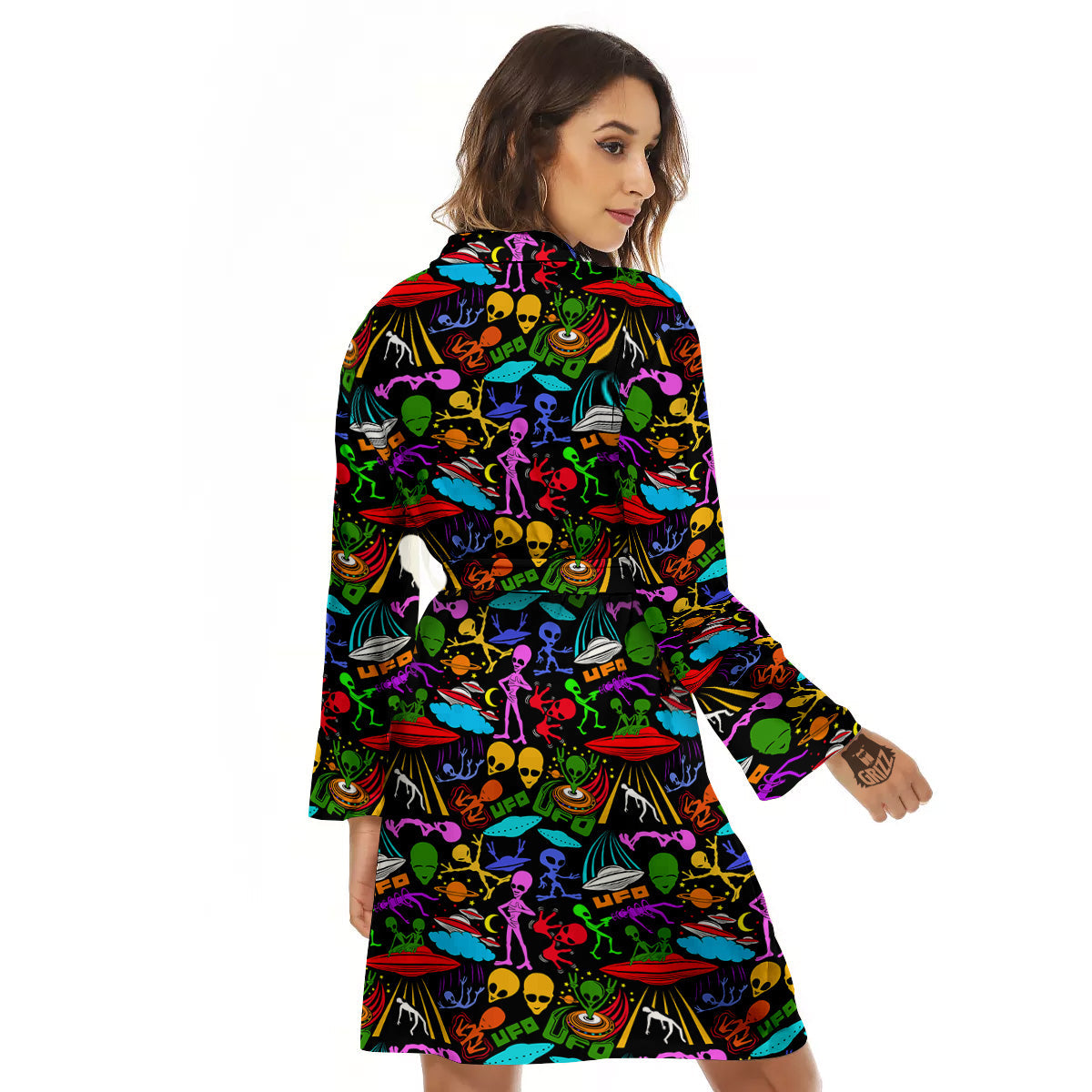 Extraterrestrial Aliens Colorful Print Pattern Women's Robe-grizzshop