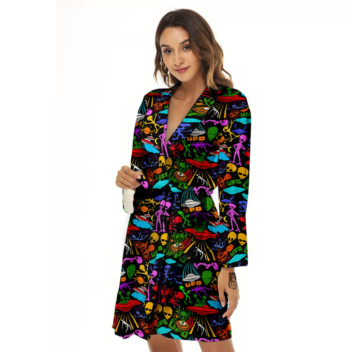 Extraterrestrial Aliens Colorful Print Pattern Women's Robe-grizzshop