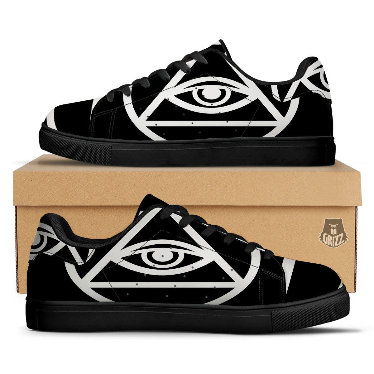 Eye Illuminati Print Black Low Top Sneakers-grizzshop