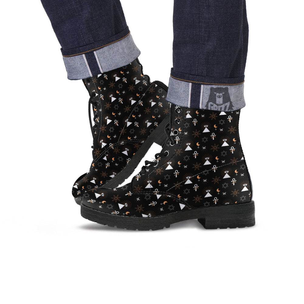 Eye Of Horus Egypt Print Pattern Leather Boots-grizzshop