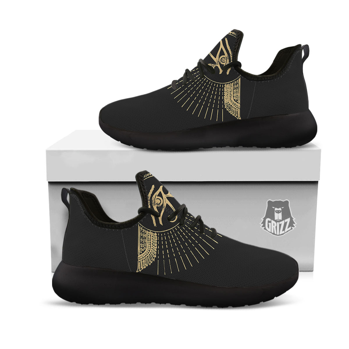 Eye Of Horus Egyptian Print Black Athletic Shoes-grizzshop