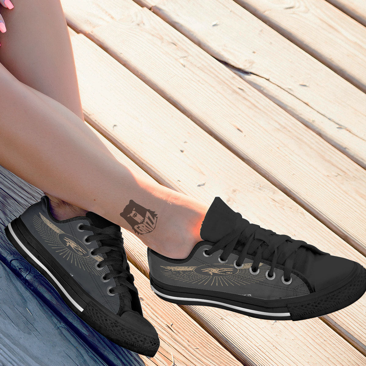 Eye Of Horus Egyptian Print Black Low Top Shoes-grizzshop
