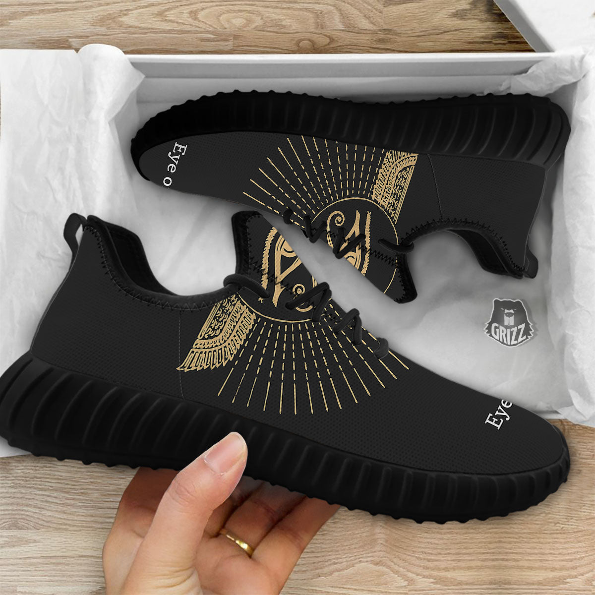 Eye Of Horus Egyptian Print Black Walking Shoes-grizzshop