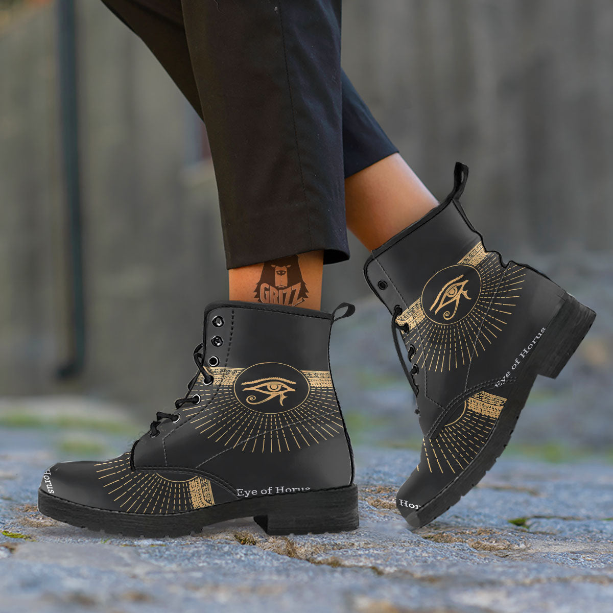 Eye Of Horus Egyptian Print Leather Boots-grizzshop